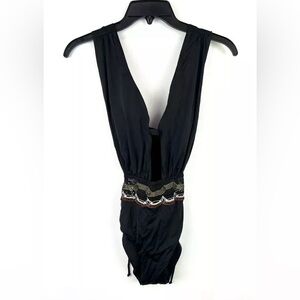BECCA Womens Crochet Plunge One Piece Swimsuit Black Size Small